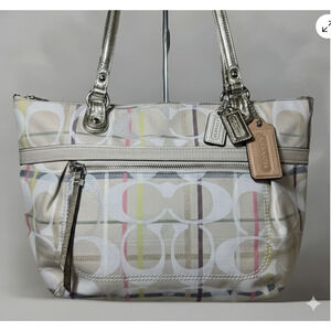 Coach Bag Poppy Glam Tote Tattersall Lurex Sequin Signature Metallic golden Sz-M